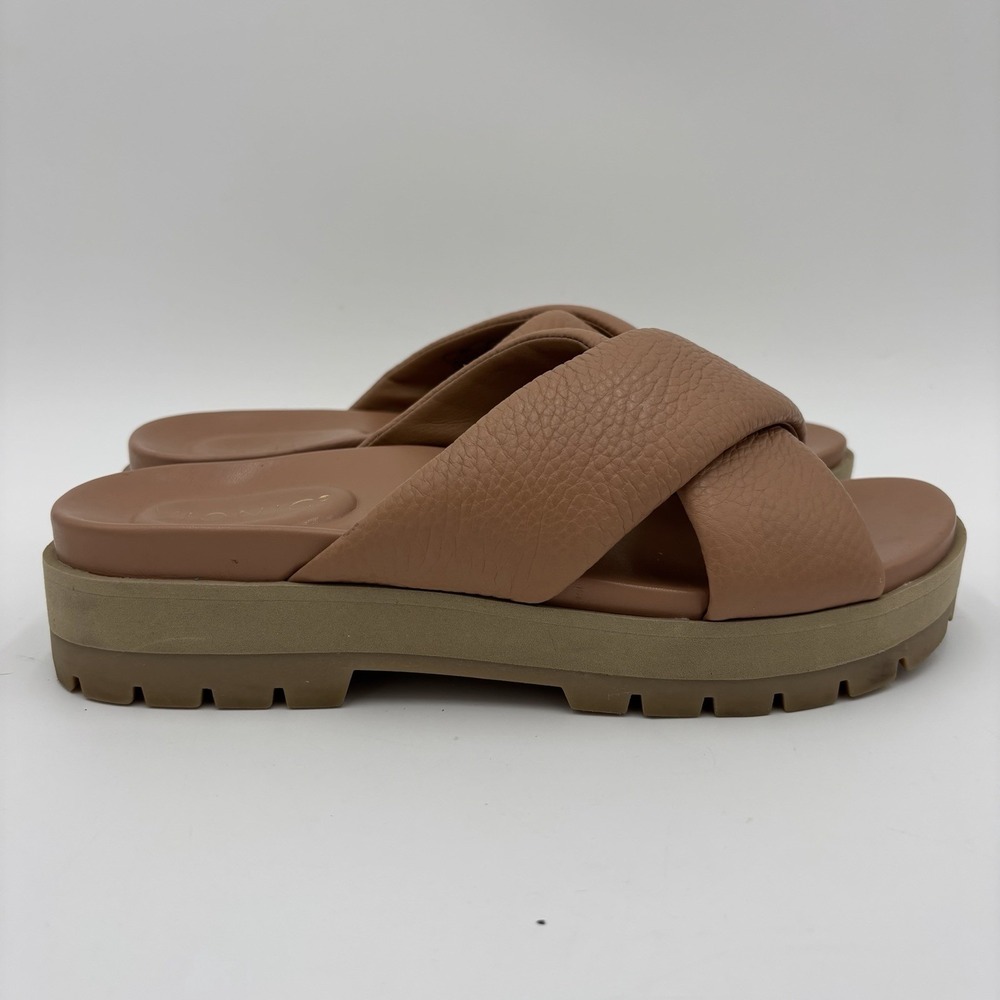 Vionic Vesta Women's Leather Cross Slide Platform Sandals Tan Size 9 Slip On